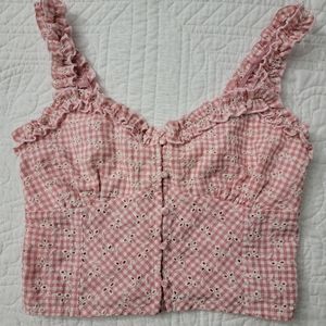 Kirious Juniors  Pink & White Checkered Eyelet Cropped Top Size L